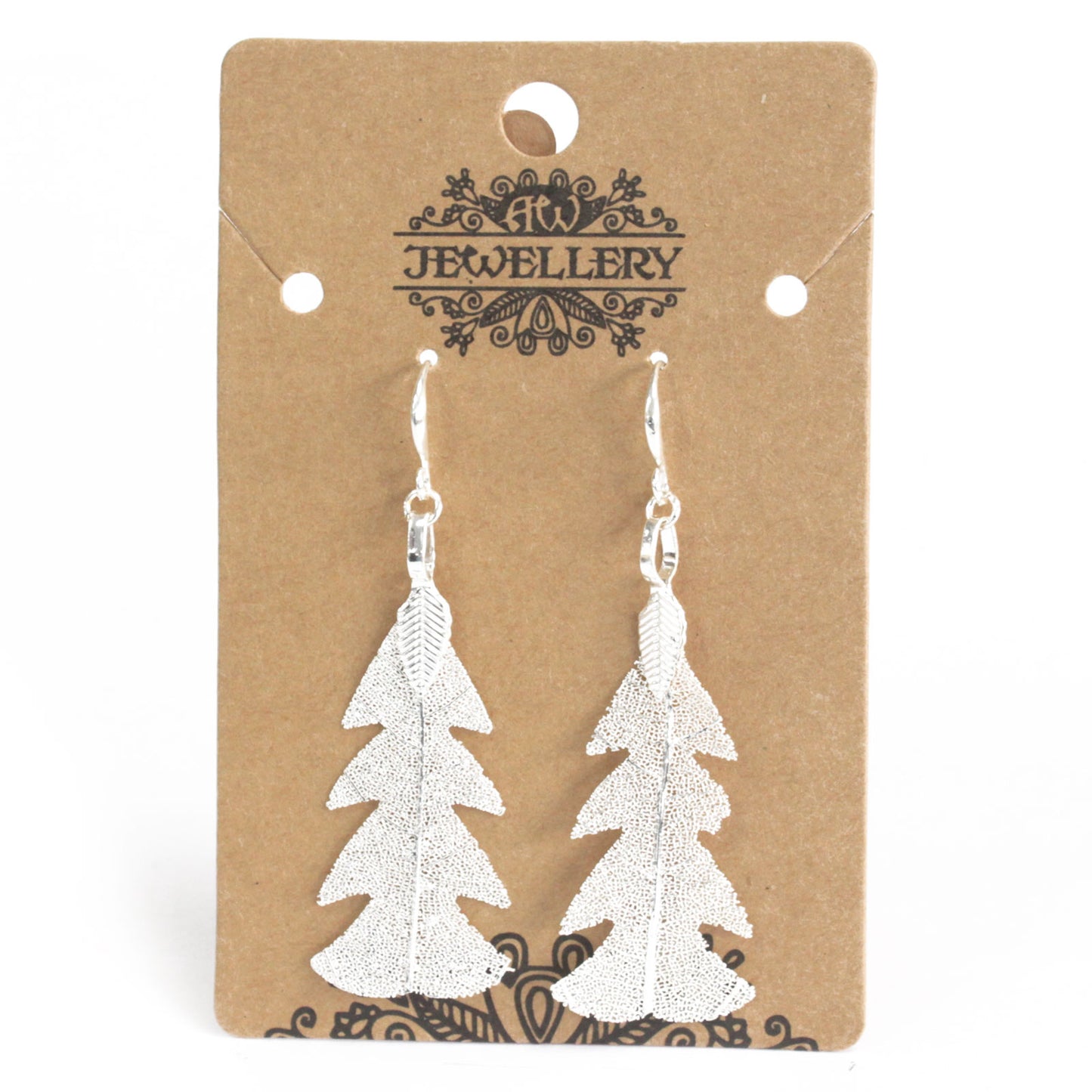 Boucles d'oreilles - Feuille de sapin festif - Argent