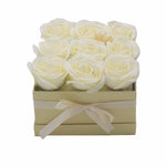 Bouquet de fleurs de savon - 9 Roses Crème - Carré