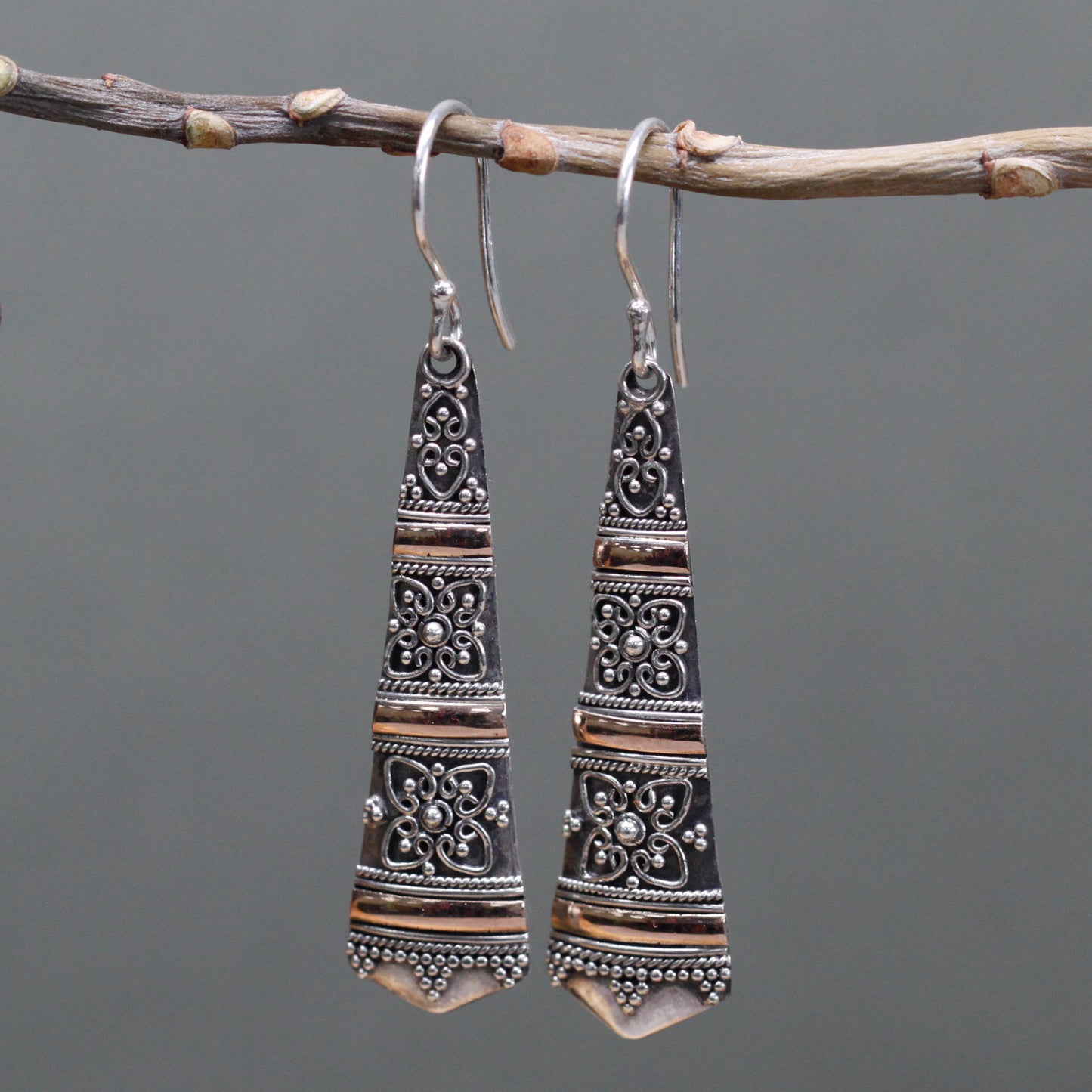 Boucles d'oreilles en argent et or - gouttes tribales