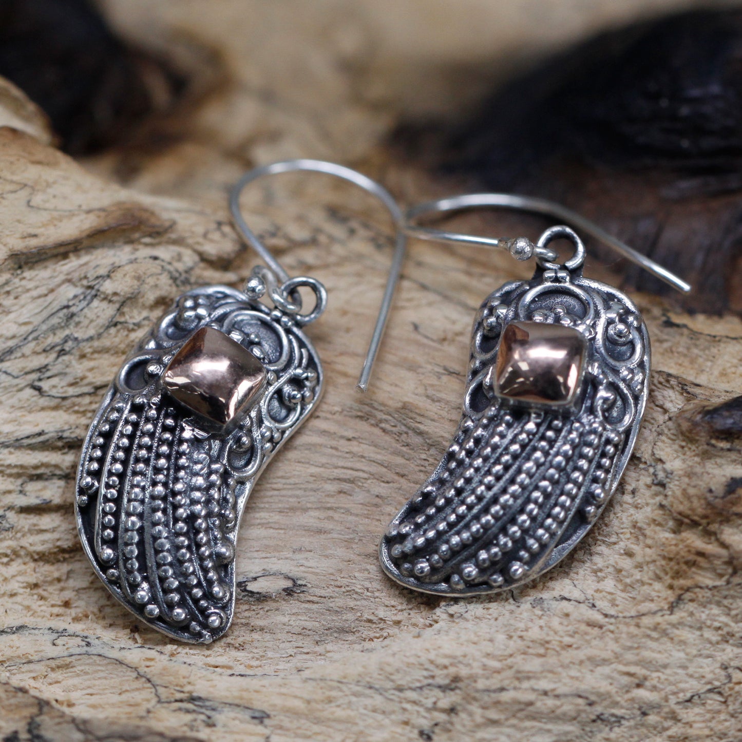 Boucles d'oreilles argent et or - Ailes d'ange