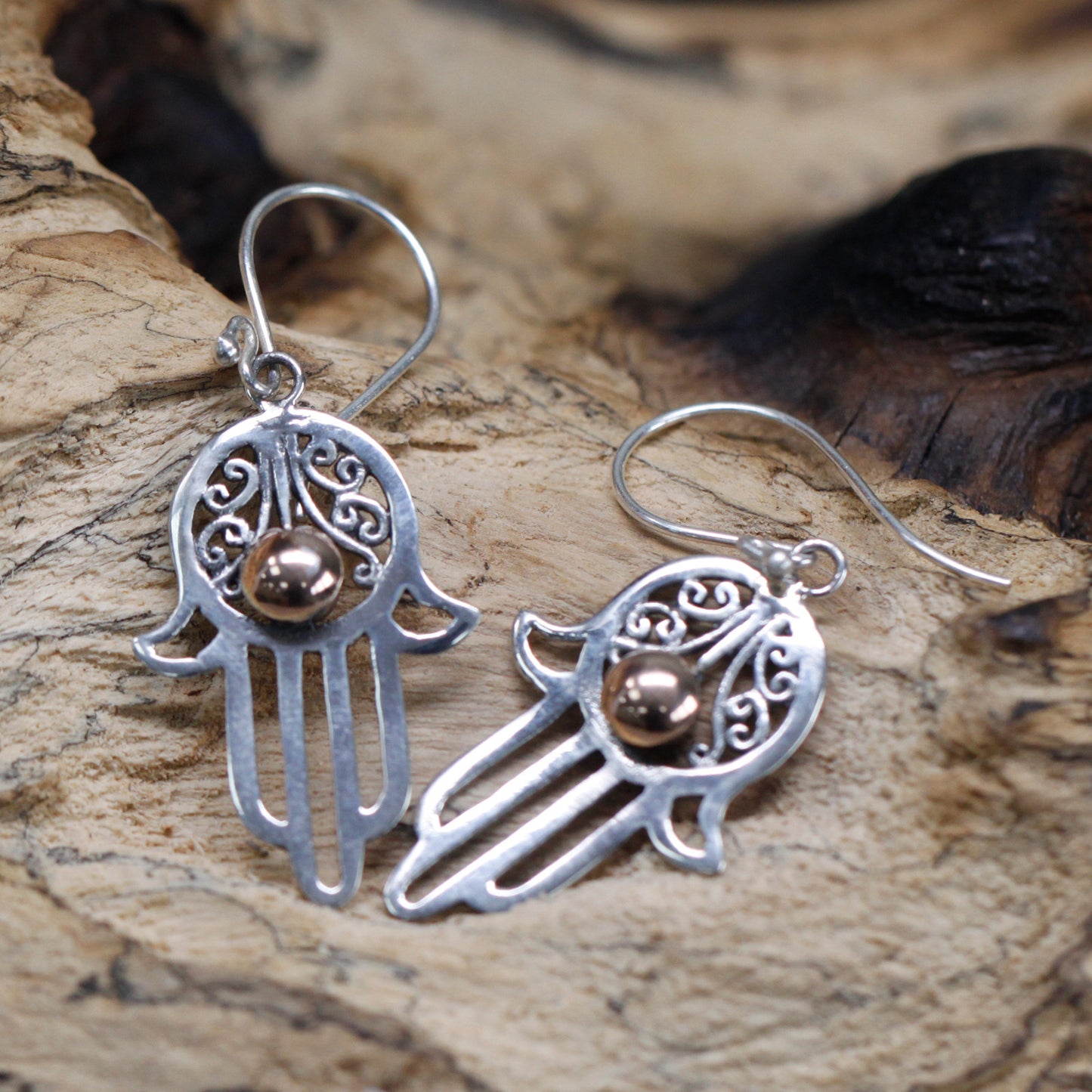 Boucles d'oreilles en argent et or - Hamsa