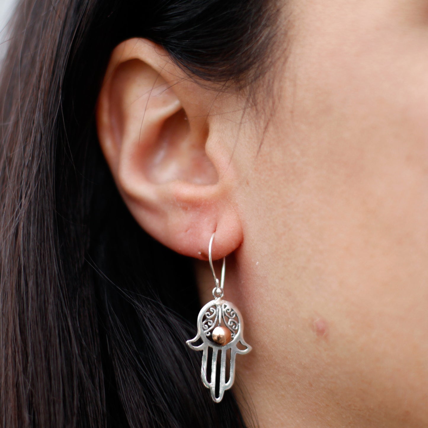 Boucles d'oreilles en argent et or - Hamsa