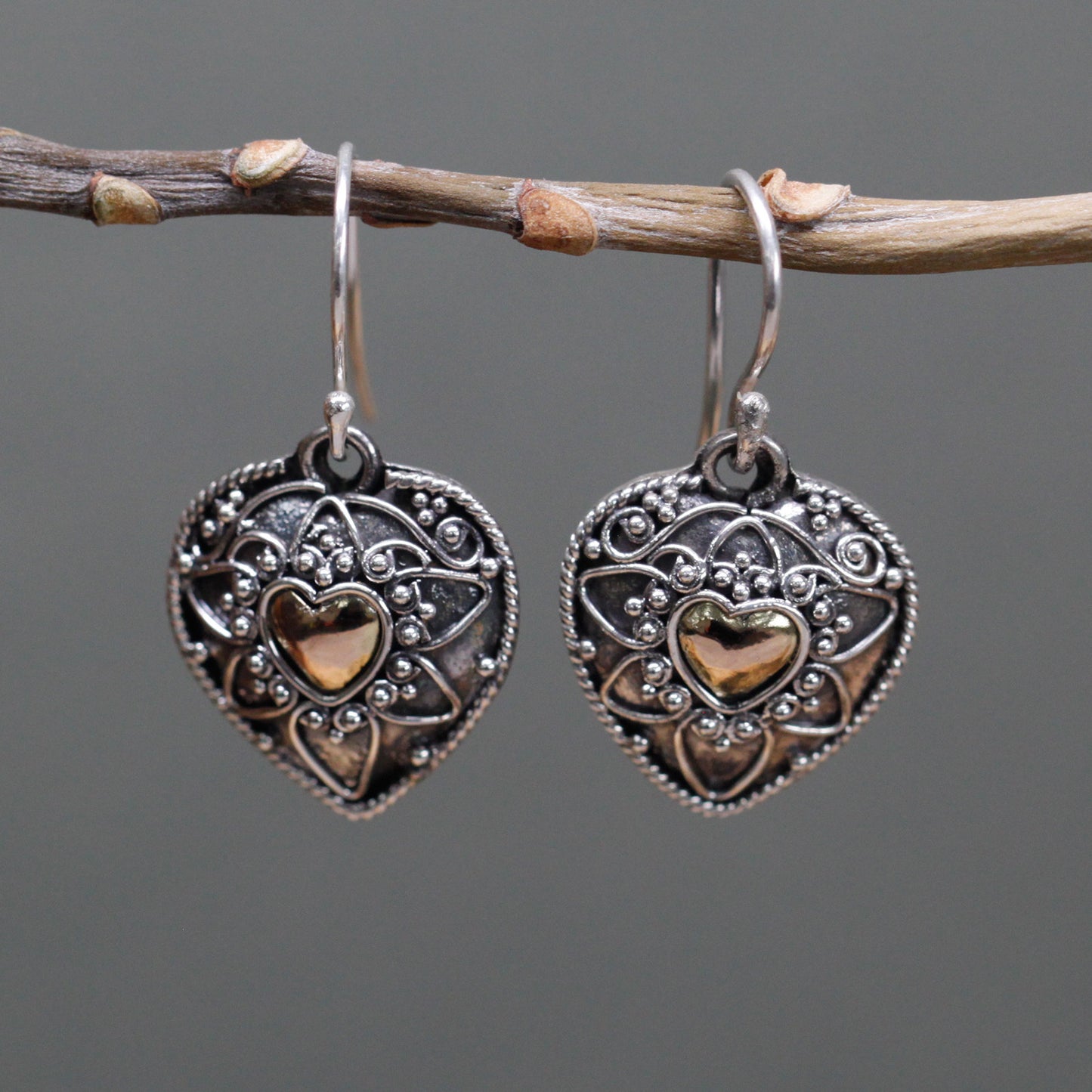 Boucles d'oreilles argent et or - Mandala Hearts