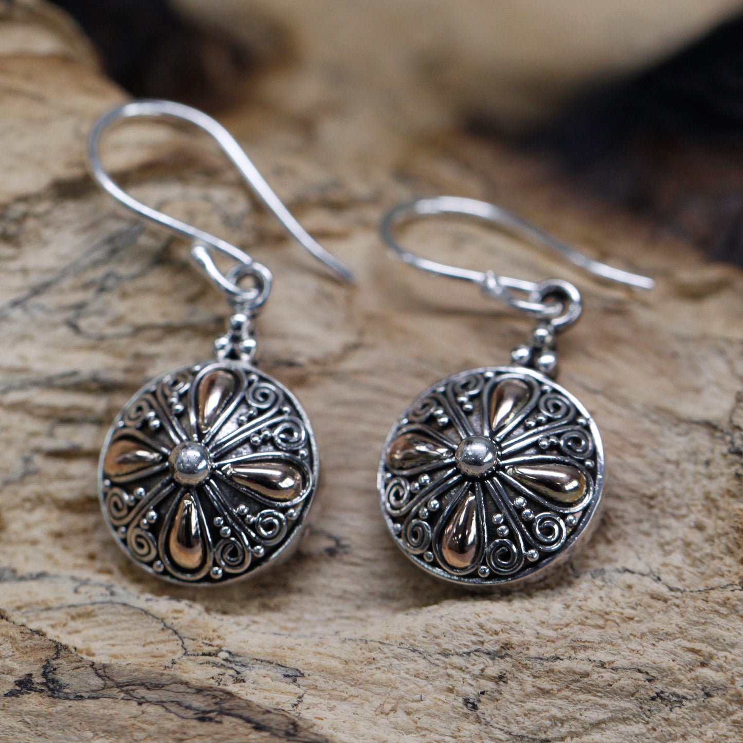 Boucles d'oreilles argent et or - Ronde classique