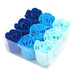 Set de 9 fleurs de savon - Roses de mariage bleues