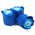 Coffret de 3 fleurs de savon en forme de coeur - Roses de mariage bleues