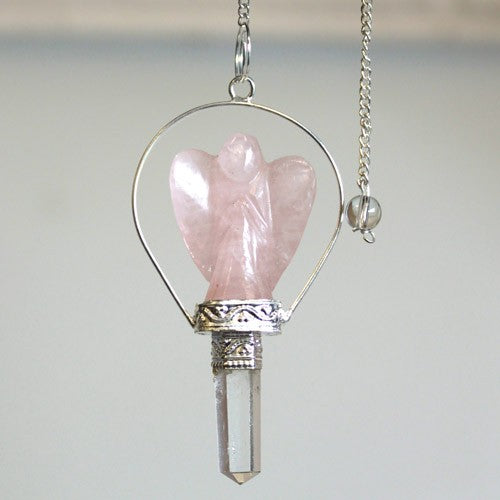 Pendule ange avec anneau - Quartz rose